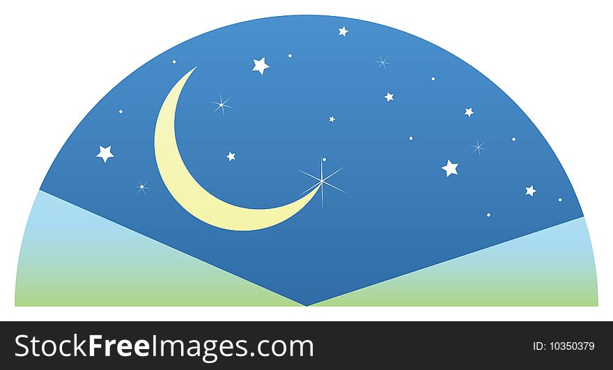 Moon and stars in a blue background