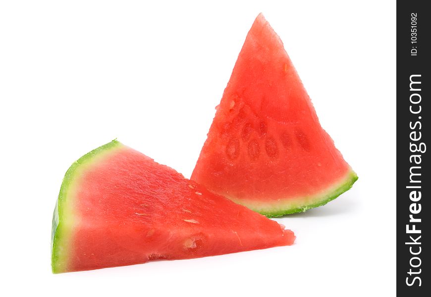 Two slice of water-melon on white background. Two slice of water-melon on white background.