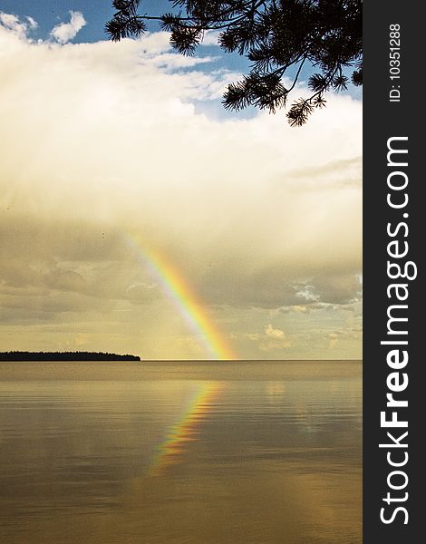 Rainbow above lake