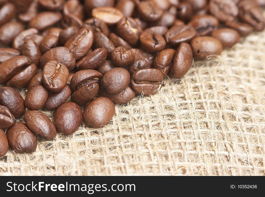 Coffee beans on bagging material