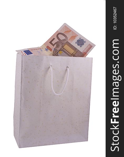 Paper bag with euro isolated on the white