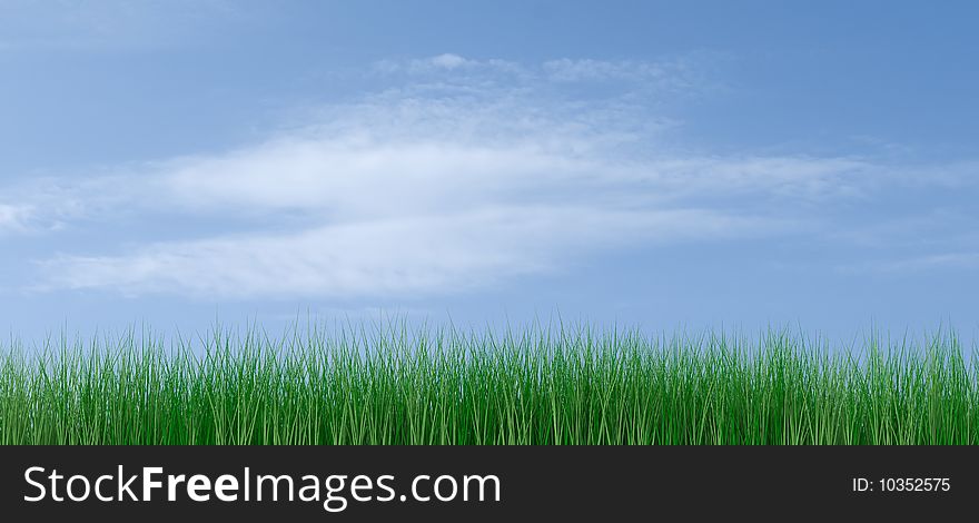Green grass on a blue sky background -rendering