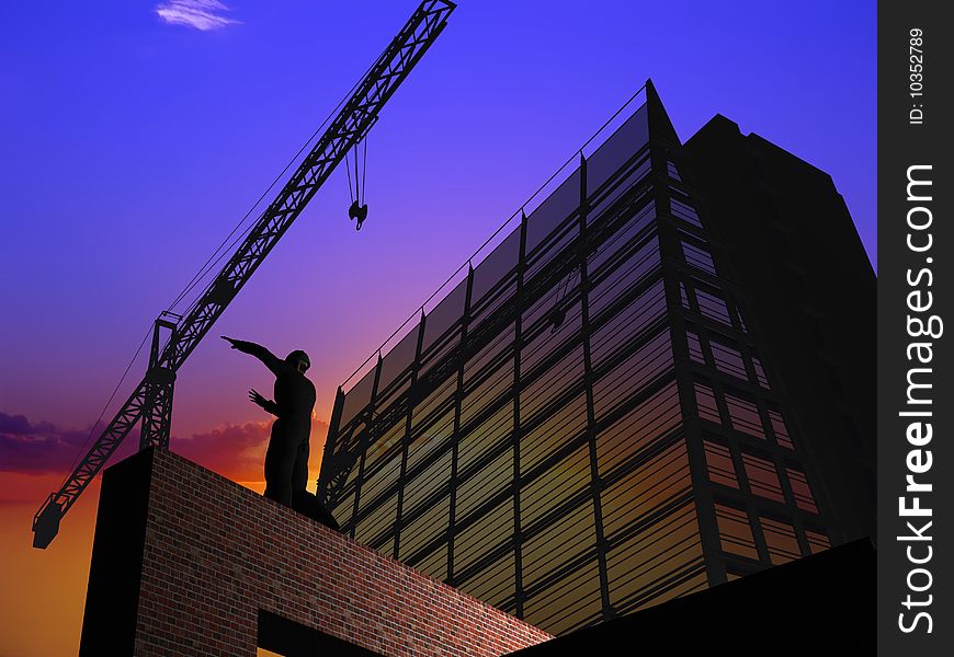 Silhouette of the worker on a background of the sky