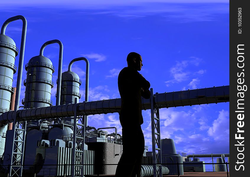 Silhouette of the worker on a background of the sky