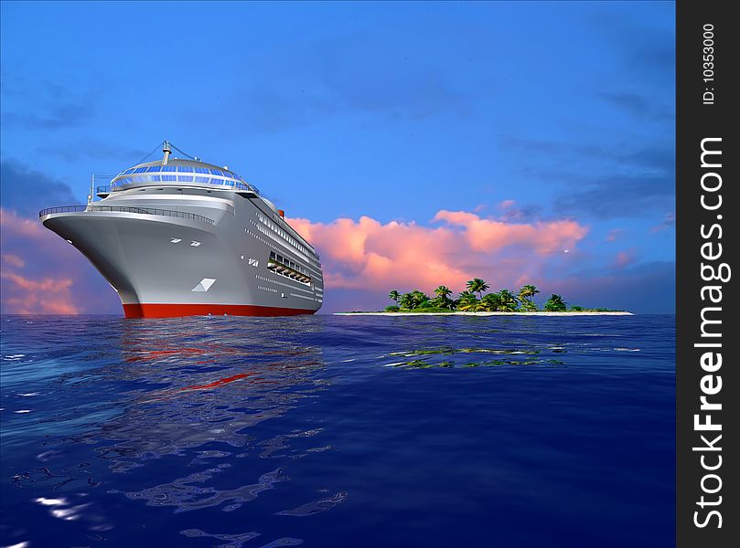 A modern liner  is in an ocean