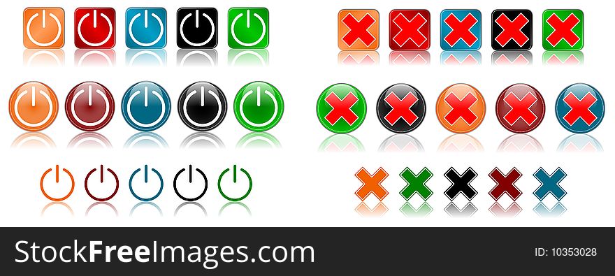 Set of power and cancel icon set, created with inkscape.