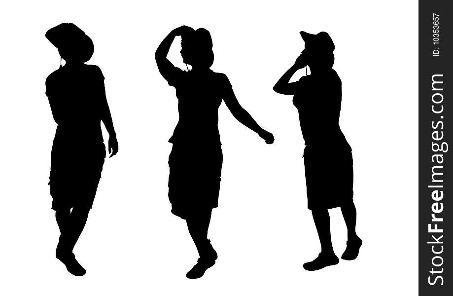 Vector drawing women in suits cowboys. Silhouettes on a white background. Vector drawing women in suits cowboys. Silhouettes on a white background