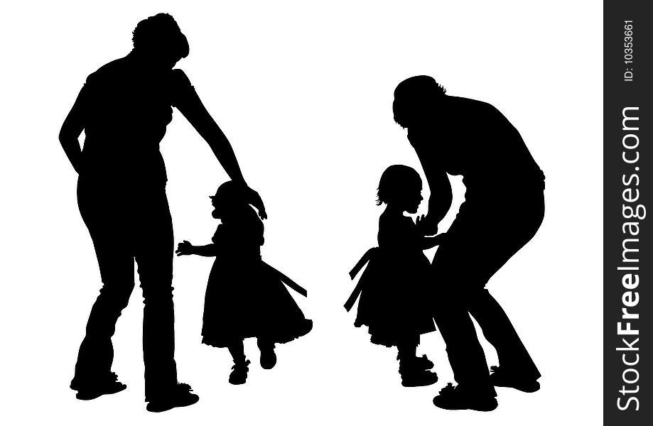 Vector drawing of parents with young children to walk. Vector drawing of parents with young children to walk