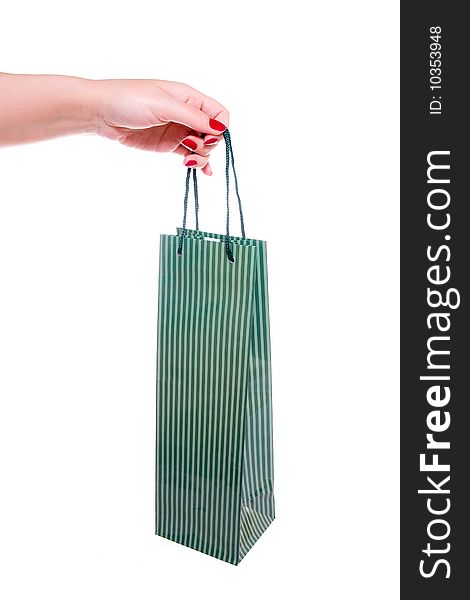 Hand Holding Green Shopping Bag