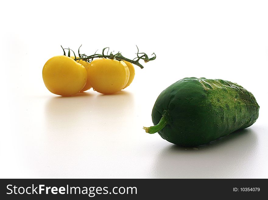 Yellow tomatos, cucumber