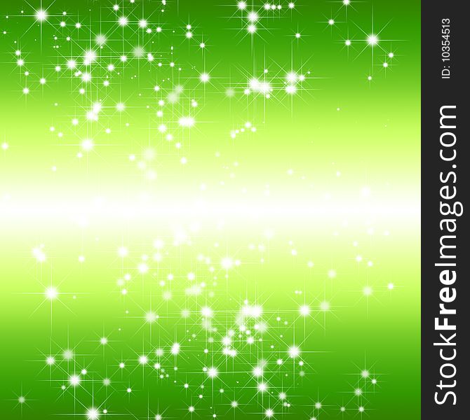 Green background with shiny light and glitter stars. Green background with shiny light and glitter stars