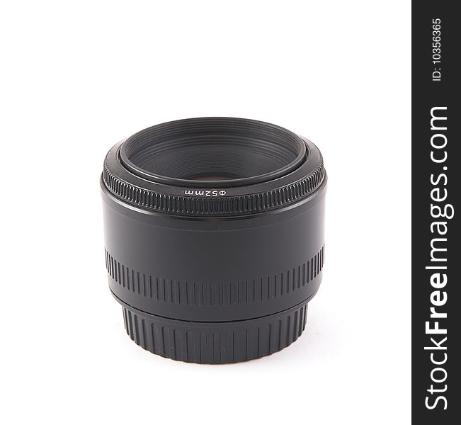 Black camera lens isolated on white background