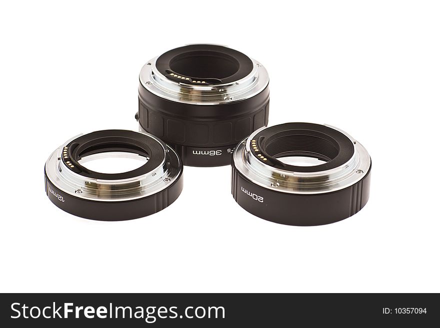 Lengthening rings for the camera on a white background