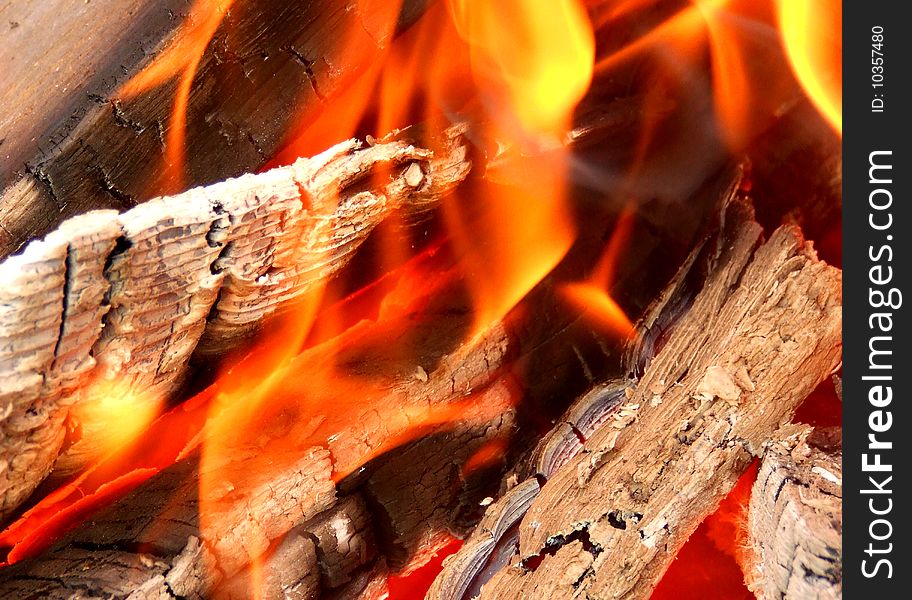 Fire burning wood for dust