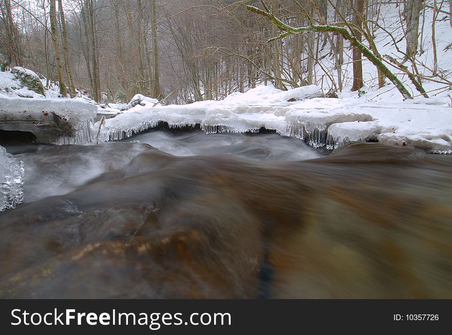 Icy Stream In The Mountains