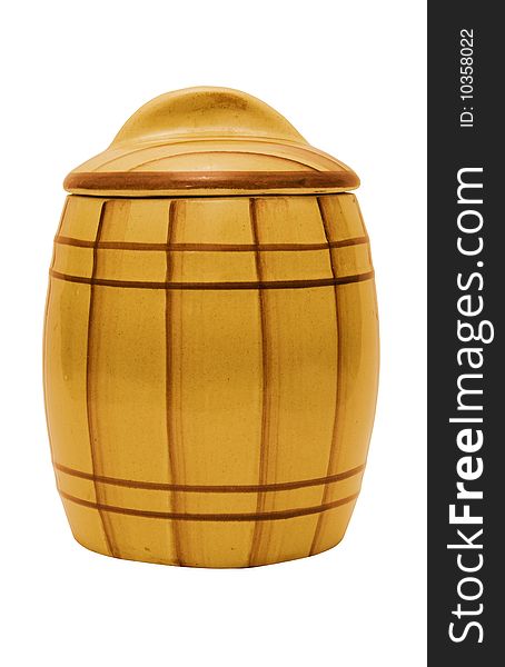 Photo of ceramic barrel isolated over white background