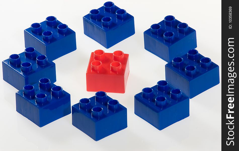 Red Block on battalion of blue Block. Red Block on battalion of blue Block