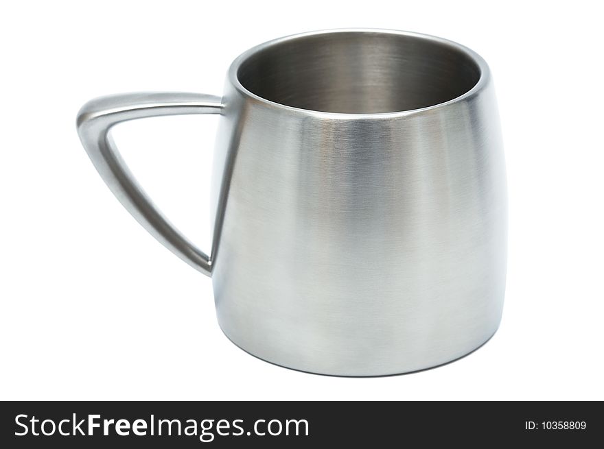 New steel cup on a white background