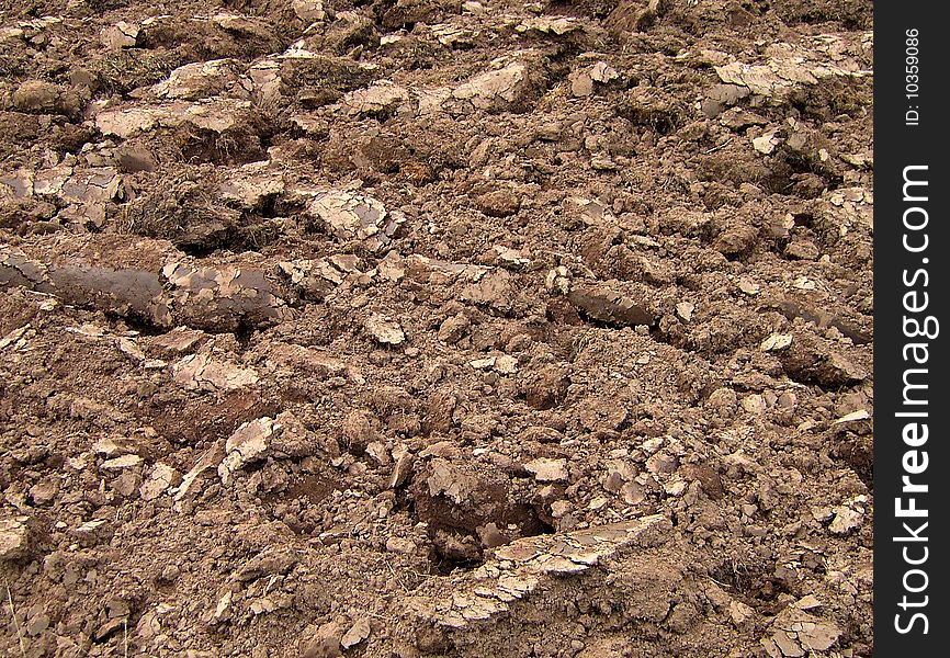 Close up of a section of ploughed field for use as background texture