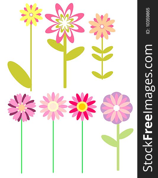 Illustration featuring a group of various imaginary flowers. vector, editable.
