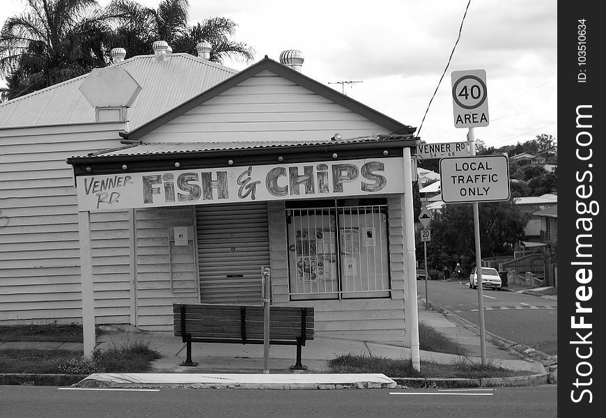 Black and White Photo on Fish & Chips Store Signage