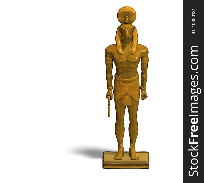 Rendering of eygptian god horus statue with Clipping Path and shadow over white