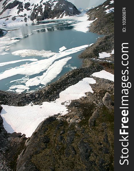 Aerial view of lake in the Denver Glacier