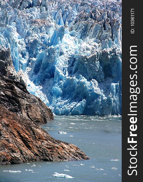 Close up of the wall of ice of the Sawyer glacier. Close up of the wall of ice of the Sawyer glacier