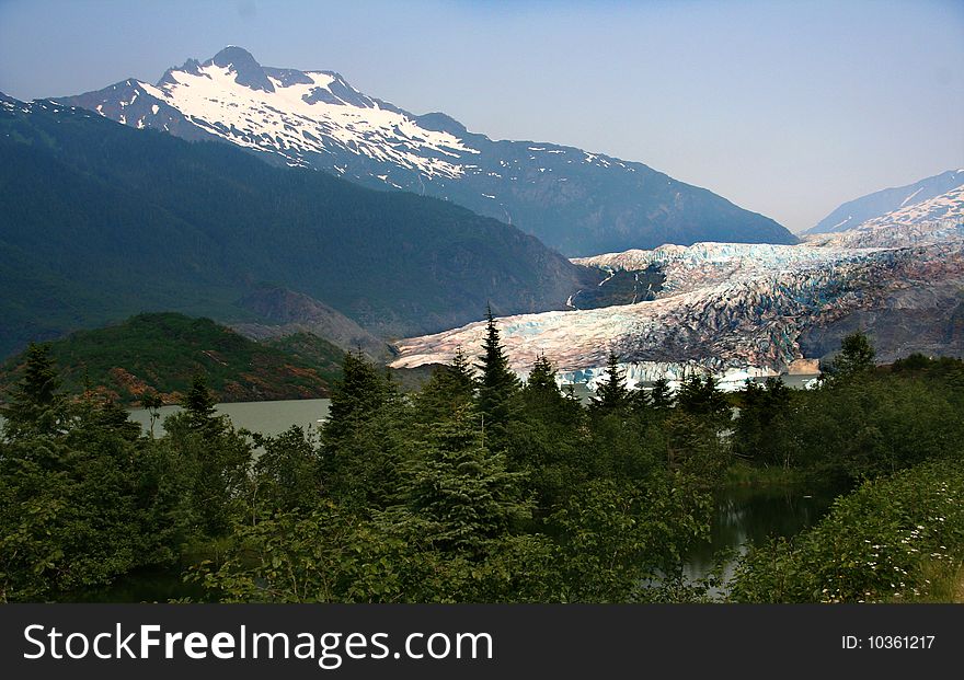 View of the Mendenhall glacier and Mendenhall lake from the visitor's center. View of the Mendenhall glacier and Mendenhall lake from the visitor's center