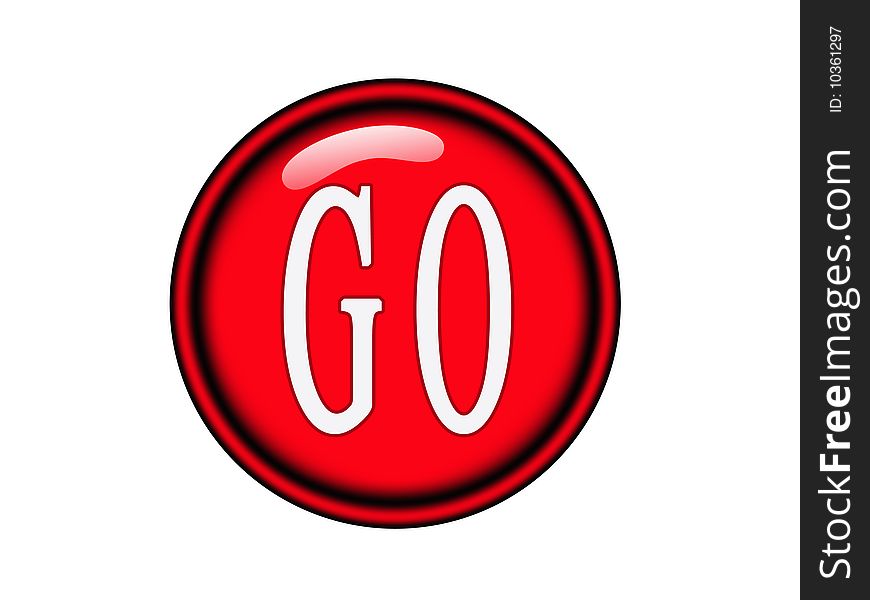 Illustrations of a red go button over white background