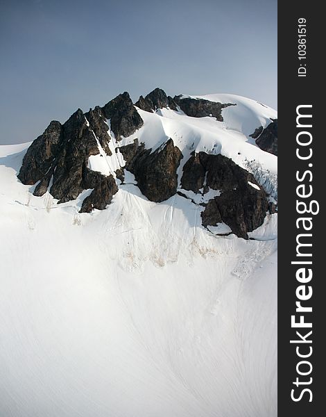 Aerial view of the snow field of the Denver Glacier, Alaska. Aerial view of the snow field of the Denver Glacier, Alaska