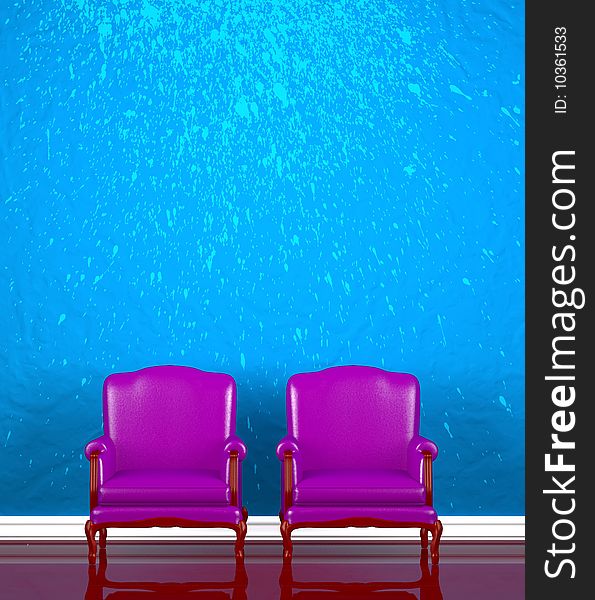 Two chairs  near  blue splashing wall. Two chairs  near  blue splashing wall