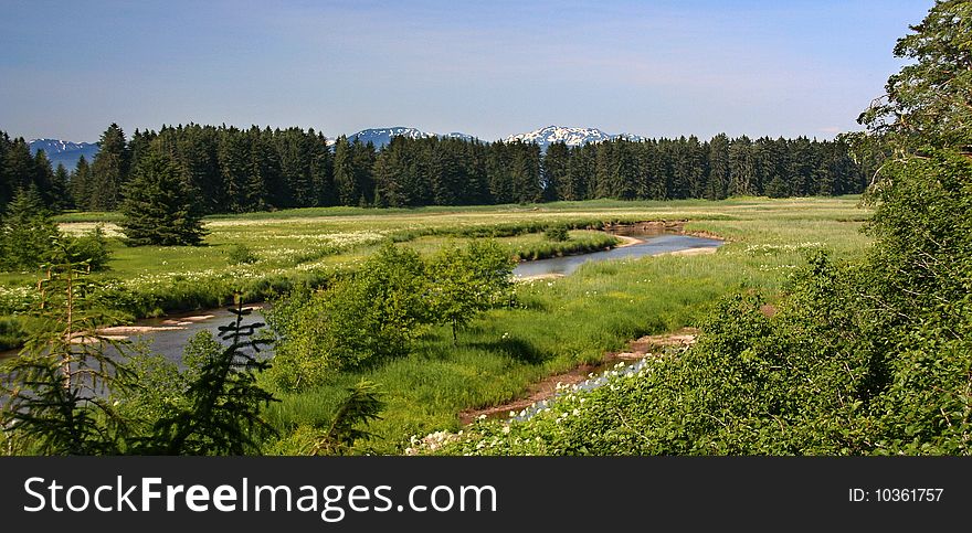 View of the Spasski River valley close to Hoonah, Alaska. View of the Spasski River valley close to Hoonah, Alaska