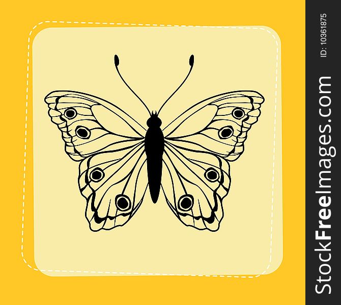 Vector Illustration of detailed Brightly coloured butterfly on funky yellow frame.