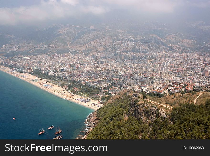 Looking down from the Alanya Castle to the Mediterranean Sea