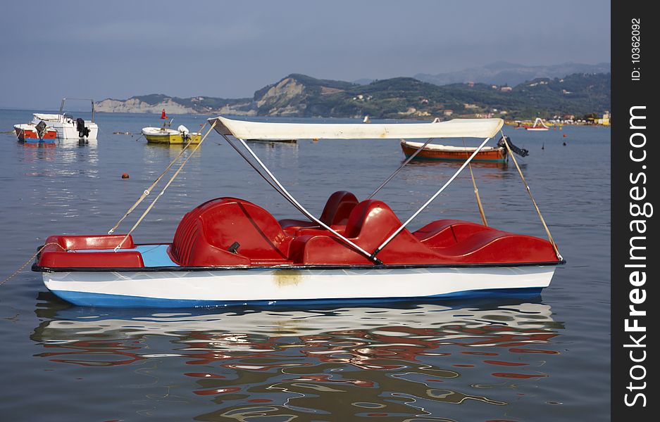 Peddle boat in the sea in Corfu Greece