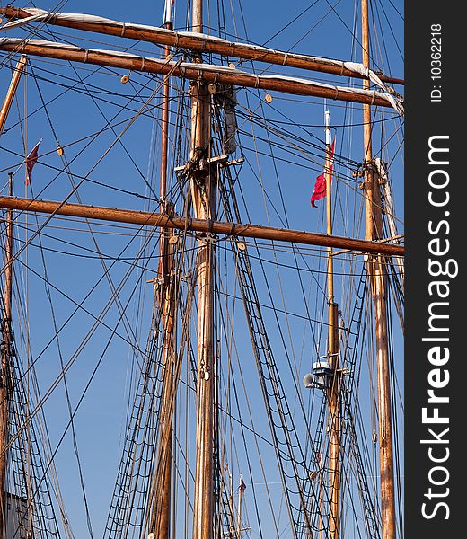 Traditional sailing group of vintage wooden sailboats tall ships
