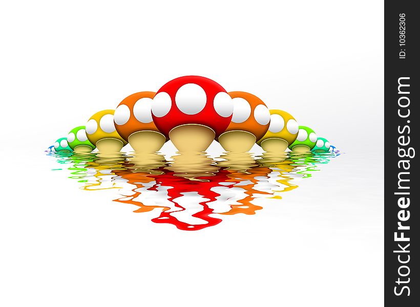 Beautiful Rainbow Mushrooms whit reflection in water