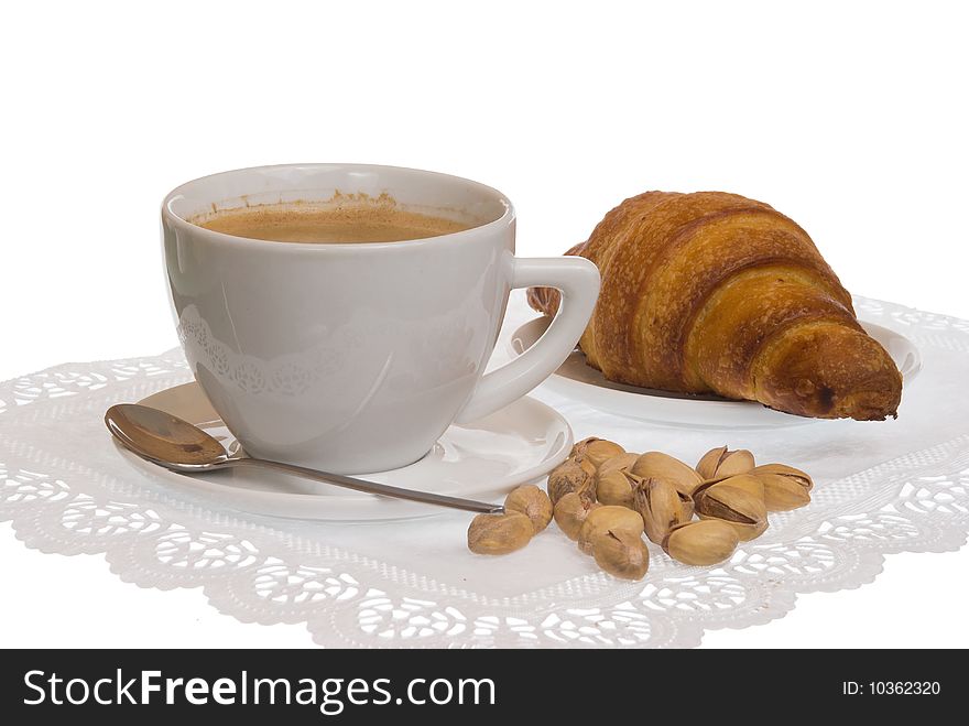 The continental breakfest on white napkin (isolated). The continental breakfest on white napkin (isolated)