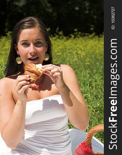 Young Attractive Woman Having A Picknick