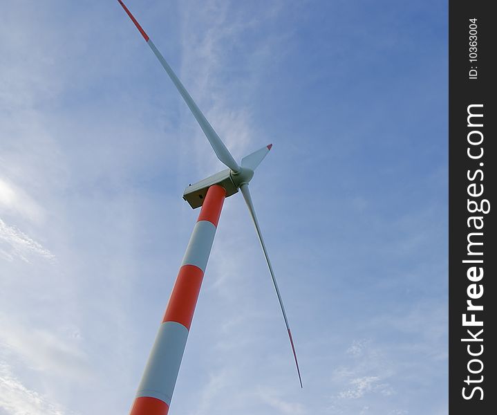 The red and white windmill in wind-Farm. The red and white windmill in wind-Farm