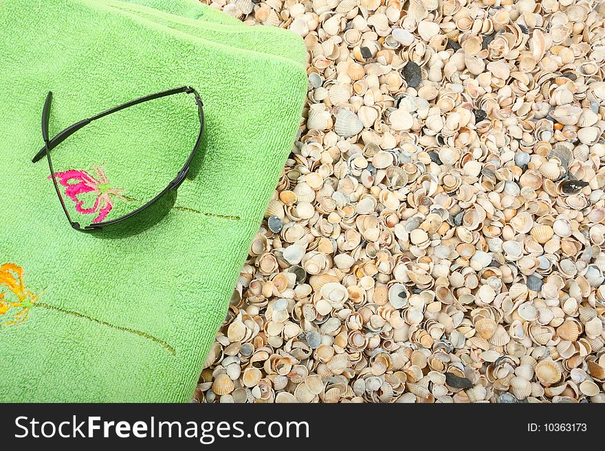 Black sunglasse on the cockleshell beach. Black sunglasse on the cockleshell beach