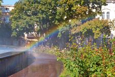 Street Fountain Makes Rainbow Stock Image