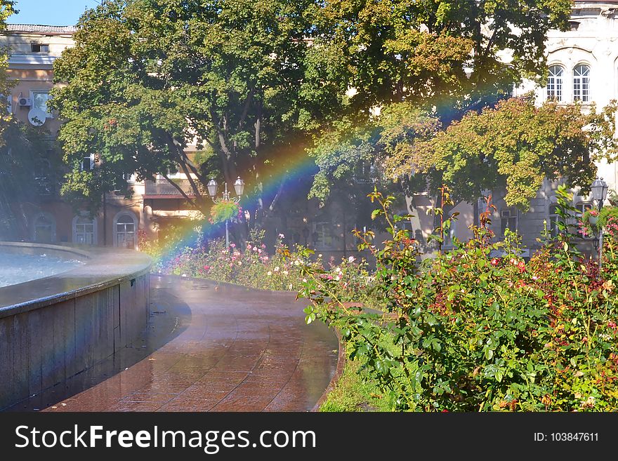 Street Fountain Makes Rainbow