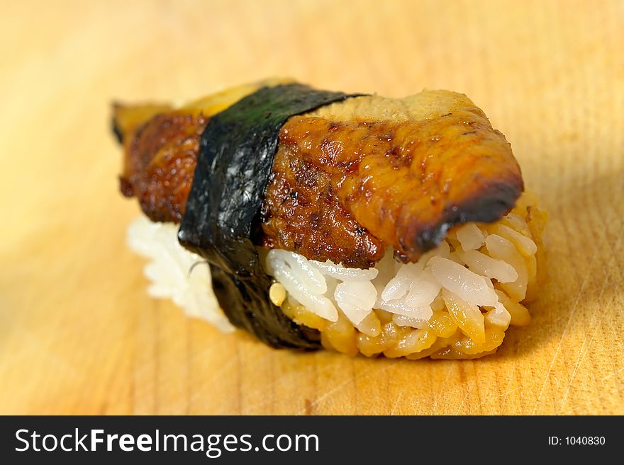 Unagi Sushi on a wooden board