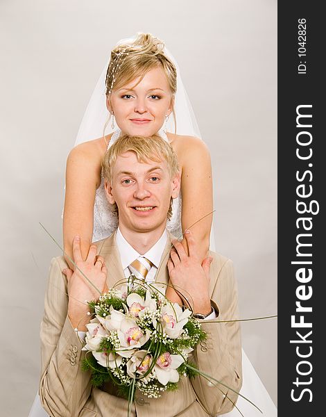 Portrait newlyweds in studio. Portrait newlyweds in studio