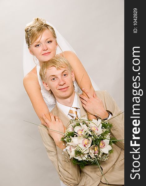 Portrait newlyweds in studio. Portrait newlyweds in studio