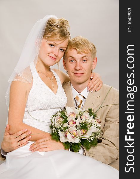 Portrait newlyweds in studio. Portrait newlyweds in studio