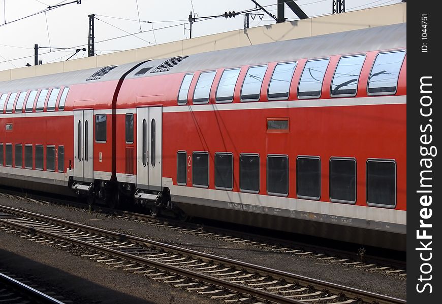 Red german double decker train waiting in a station. Red german double decker train waiting in a station