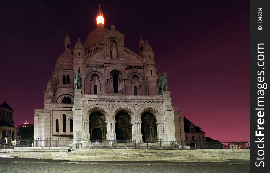 Montmartre church at night, Paris, France